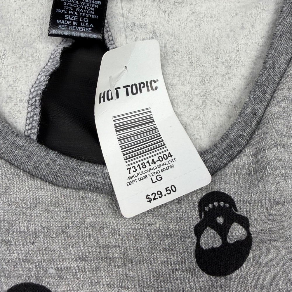 Hot Topic Womens Sweatshirt Skull Print Chiffon Inset Gray Large New - Picture 4 of 8